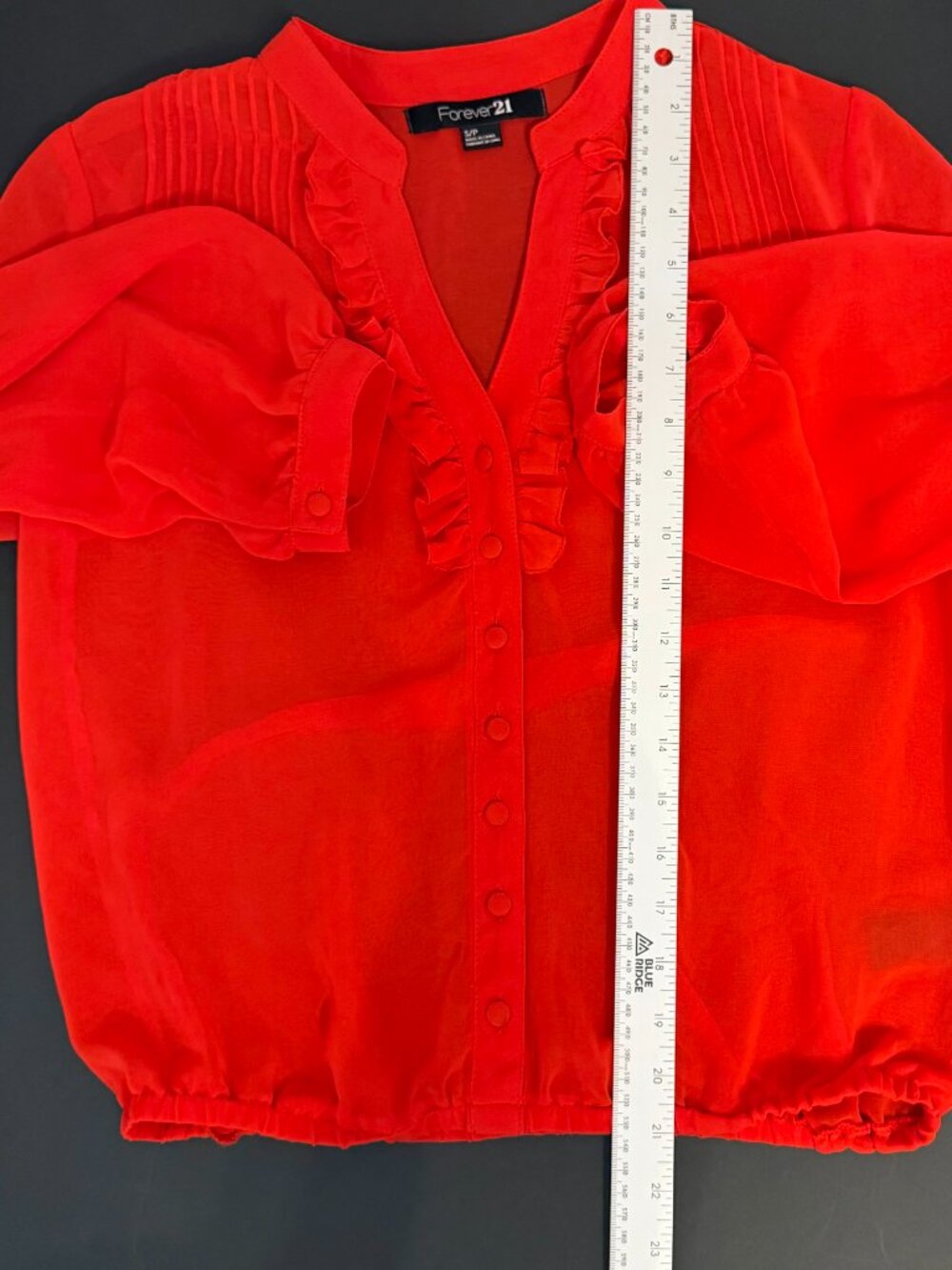 ❤️ Forever 21 Red Ruffle Blouse – Size S/P - Picture 8 of 9